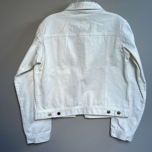 NWOT White Denim Bomber Jacket Military Style Relaxed Fit Fall Staple Small 4/6 - Picture 9 of 15